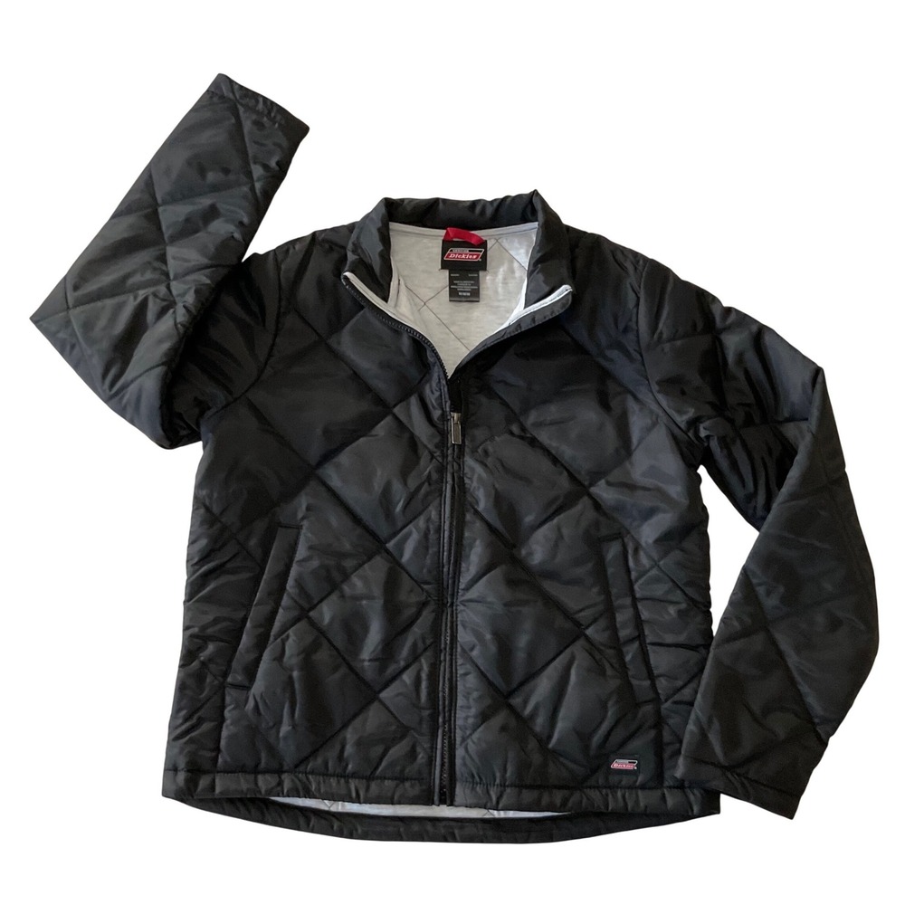 Genuine Dickies Womens Black Quilted Diamond Snap Front Jacket M Water Resistant